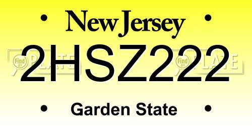 2HSZ222 New Jersey License Plate