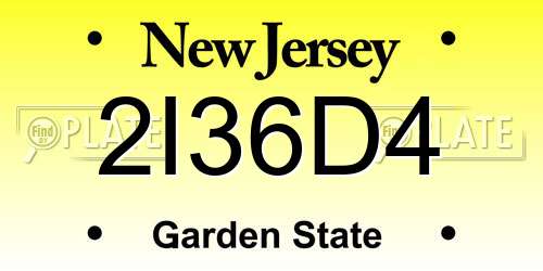 2I36D4 New Jersey License Plate