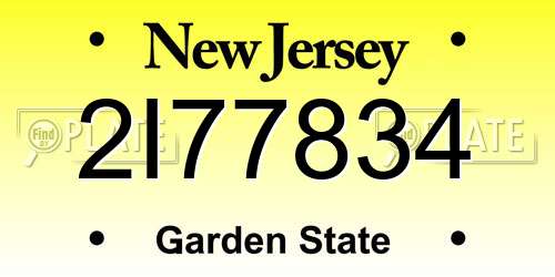 2I77834 New Jersey License Plate