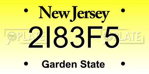 2I83F5 New Jersey License Plate