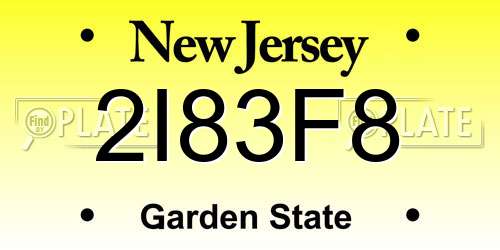 2I83F8 New Jersey License Plate