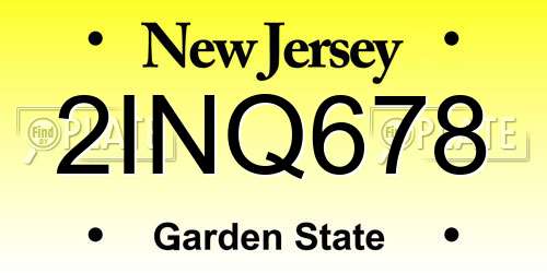 2INQ678 New Jersey License Plate