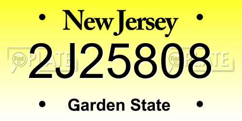 2J25808 New Jersey License Plate