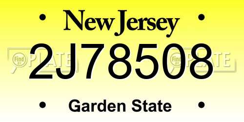 2J78508 New Jersey License Plate