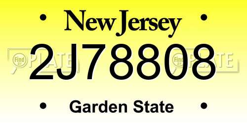 2J78808 New Jersey License Plate