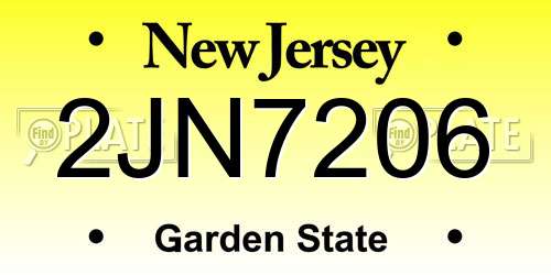 2JN7206 New Jersey License Plate