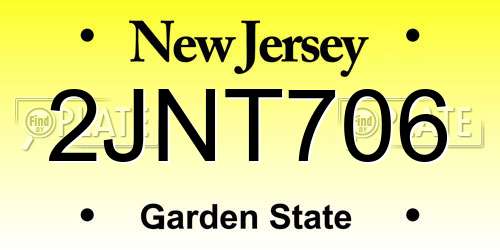 2JNT706 New Jersey License Plate