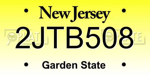 2JTB508 New Jersey License Plate