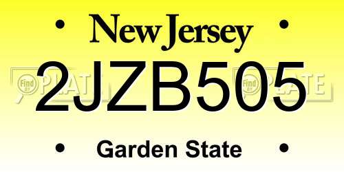 2JZB505 New Jersey License Plate