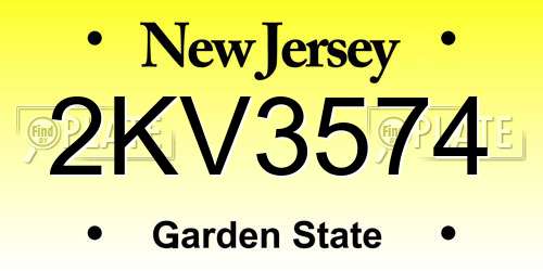 2KV3574 New Jersey License Plate