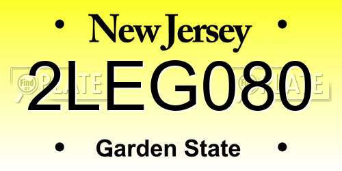 2LEG080 New Jersey License Plate