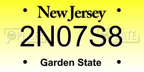 2N07S8 New Jersey License Plate