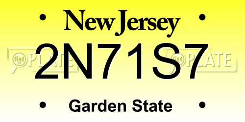 2N71S7 New Jersey License Plate