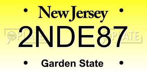 2NDE87 New Jersey License Plate