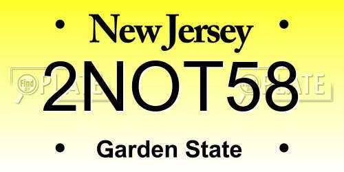2NOT58 New Jersey License Plate