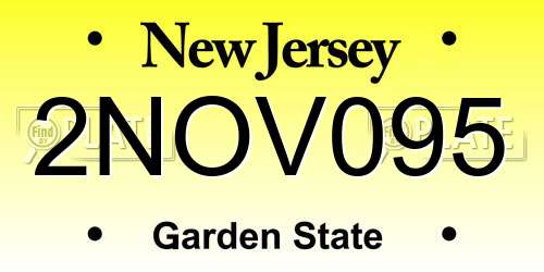 2NOV095 New Jersey License Plate
