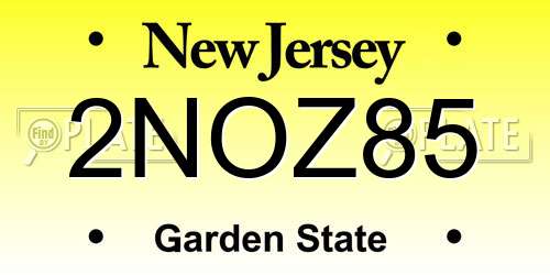 2NOZ85 New Jersey License Plate