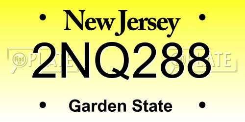 2NQ288 New Jersey License Plate
