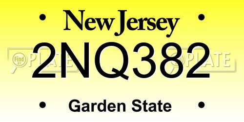 2NQ382 New Jersey License Plate
