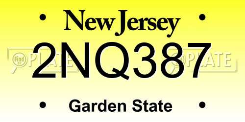 2NQ387 New Jersey License Plate