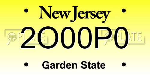2O00P0 New Jersey License Plate