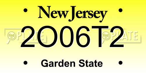 2O06T2 New Jersey License Plate