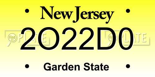 2O22D0 New Jersey License Plate