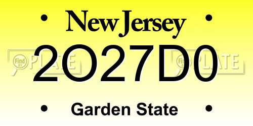 2O27D0 New Jersey License Plate