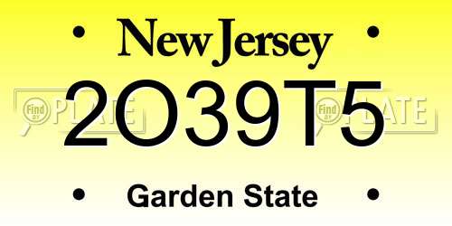2O39T5 New Jersey License Plate