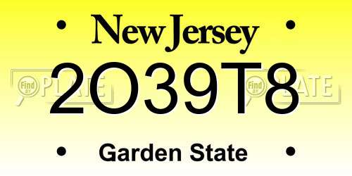 2O39T8 New Jersey License Plate