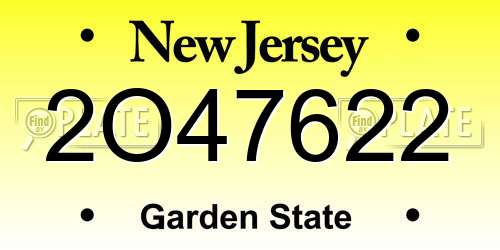 2O47622 New Jersey License Plate