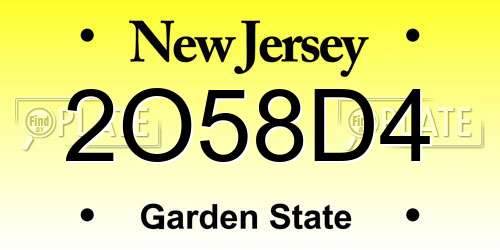 2O58D4 New Jersey License Plate