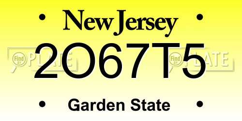 2O67T5 New Jersey License Plate