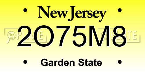 2O75M8 New Jersey License Plate