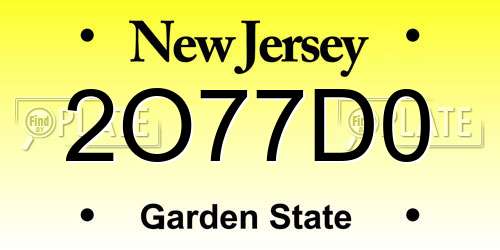 2O77D0 New Jersey License Plate