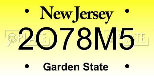 2O78M5 New Jersey License Plate