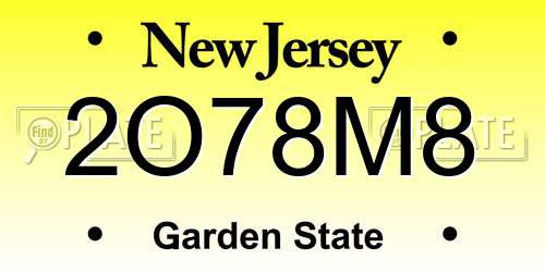 2O78M8 New Jersey License Plate