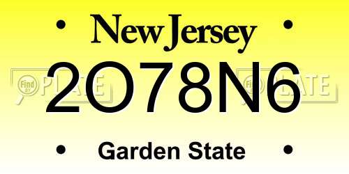 2O78N6 New Jersey License Plate