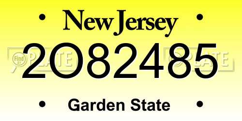 2O82485 New Jersey License Plate