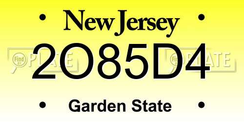 2O85D4 New Jersey License Plate