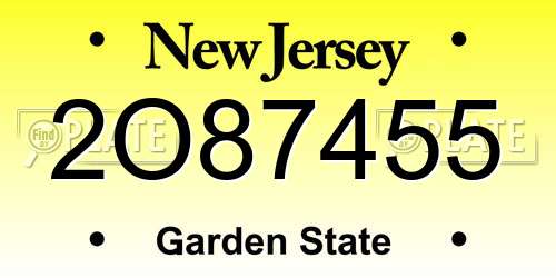 2O87455 New Jersey License Plate