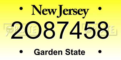 2O87458 New Jersey License Plate