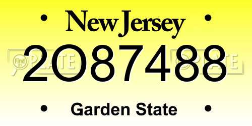 2O87488 New Jersey License Plate