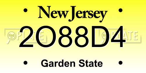 2O88D4 New Jersey License Plate