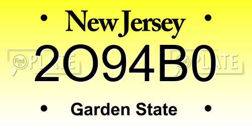 2O94B0 New Jersey License Plate