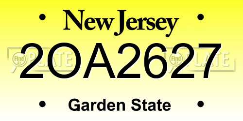 2OA2627 New Jersey License Plate
