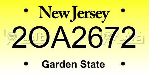 2OA2672 New Jersey License Plate