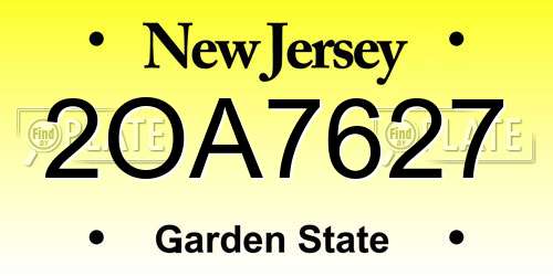 2OA7627 New Jersey License Plate