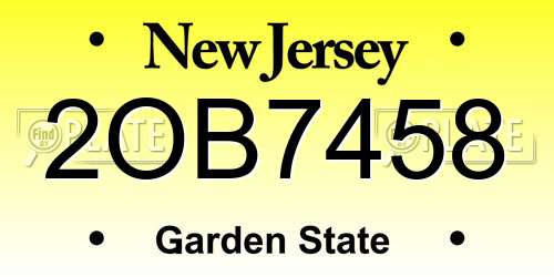 2OB7458 New Jersey License Plate