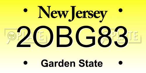 2OBG83 New Jersey License Plate